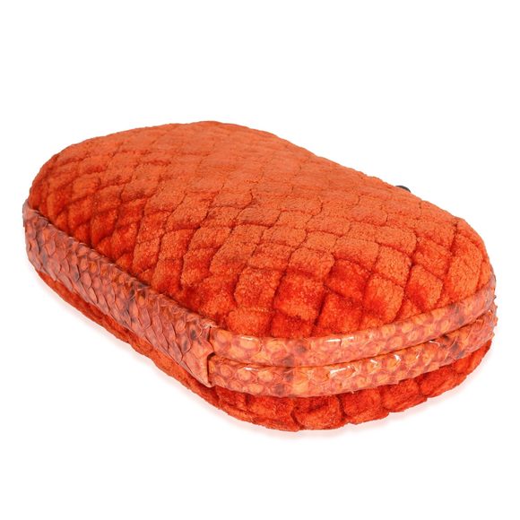 Bottega Veneta Orange Intrecciato Velvet & Python Knot Clutch - Picture 7 of 7